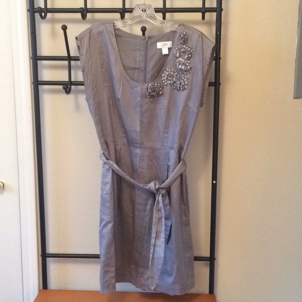 Gray polka dot LOFT dress